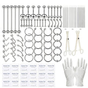 124PCS Bold Body Piercing Kit 316L Stainless Steel Finish Jewelry Set with 14G 16G 20G Accessory Pieces, White Gloves, Piercing Clamps - Everyday Styling DIY Supplies for Ear Nose Septum Belly Lip