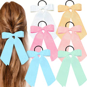 6PCS Fabric Bow Scrunchies - Long-Tail Elastic Hair Ties