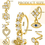 30PCS 20g Dangle Nose Rings for Women L Shaped Gold Dangling Nose Piercings Studs Flower Heart Star Leaf Hoop Jewelry with Charm
