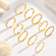 10PCS K14 Gold Plated Copper Alloy Ring Set, Summer Finger and Toe Rings for Women, Beach Stackable Jewelry