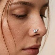 9PCS L-Shaped Nose Studs Copper Alloy Cubic Zirconia Nose Rings Butterfly Heart Flower Teardrop Piercing Jewelry For Women