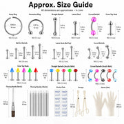 Bold Punk Body Piercing Kit for Men Complete Piercing Tools Set with Piercing Accessory Pieces Clamps Marker Gloves Stainless Steel Nose Lip Rings Eyebrow Tongue Barbells Ear Piercing Jewelry Lot