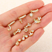 30PCS 20g Dangle Nose Rings for Women L Shaped Gold Dangling Nose Piercings Studs Flower Heart Star Leaf Hoop Jewelry with Charm
