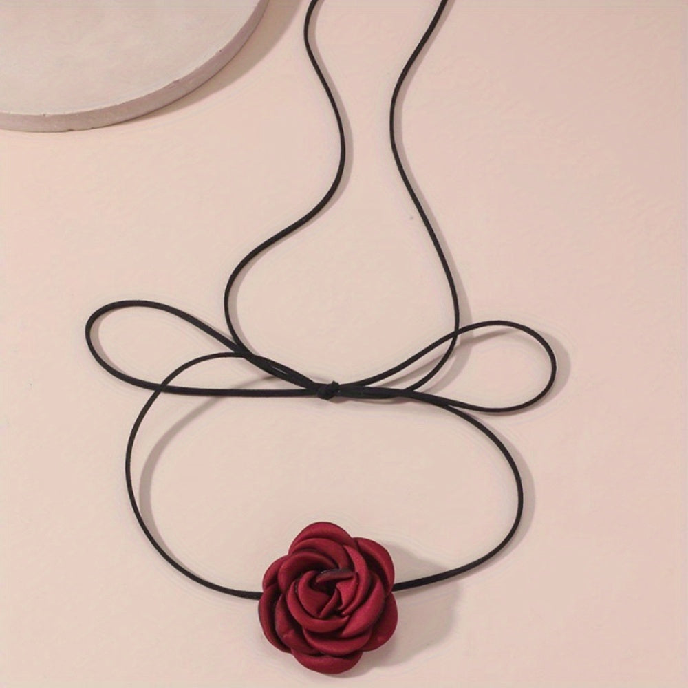 Red Rose Floral Choker - Vintage Neck, Wrist & Waist Accessory