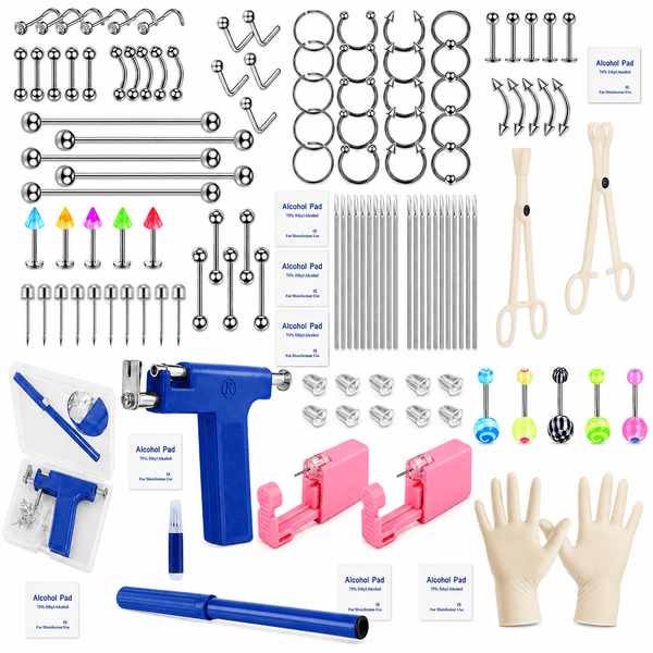 Massive DIY Piercing Kit Super Set Ear Studs Clear Earring Backs Stainless Steel Machine Tool For Ear Nose Lip Tongue Belly Rings