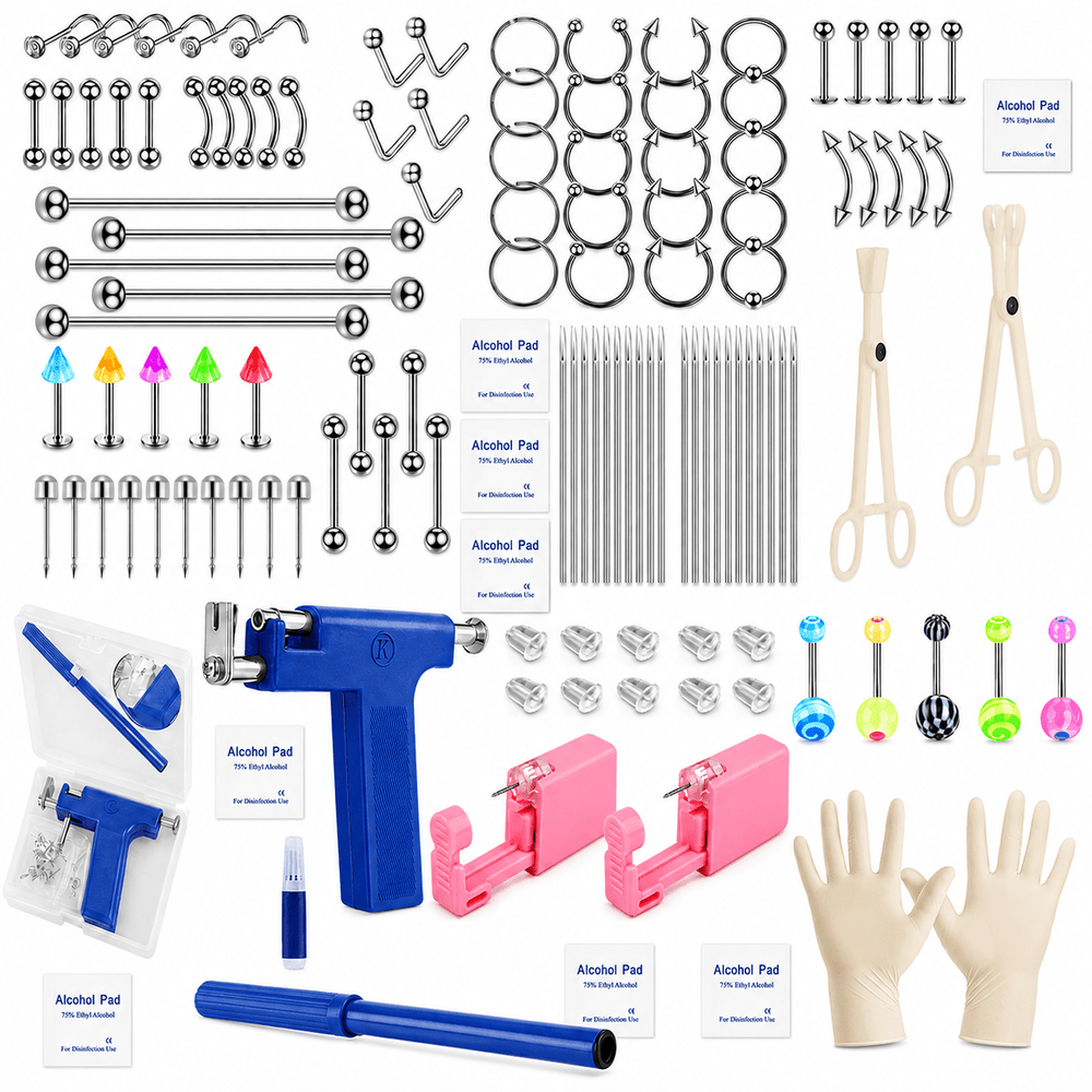 Massive DIY Piercing Kit Super Set Ear Studs Clear Earring Backs Stainless Steel Machine Tool For Ear Nose Lip Tongue Belly Rings