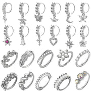 22PCS Copper Nose Rings Set - Adjustable Piercing Studs with Zircon - Cross & Butterfly Design Nose Jewelry for Women