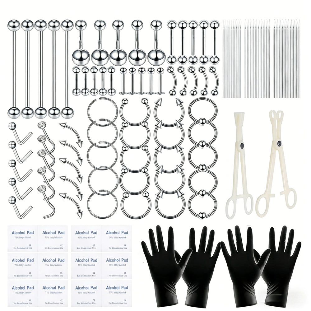 120PCS Stainless Steel Ear Stud & Body Jewelry Accessory Set, Unisex Style