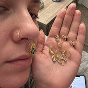 14K Gold Plated Copper Alloy Nose Rings and Studs Set L-Shaped CZ Piercing Jewelry Hoop Dangle Butterfly Bowknot Heart Moon Star Body Piercing for Women