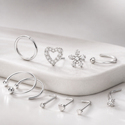 22Pcs Stainless Steel Nose Rings Studs Set for Women Men, L Shaped Nose Studs Bone Screw Nose Hoops 20G Piercing Jewelry Butterfly Heart Flower CZ Inlaid