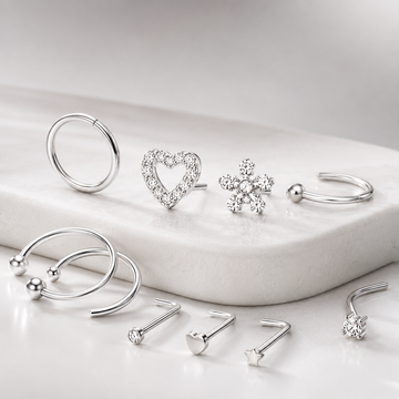 22Pcs Stainless Steel Nose Rings Studs Set for Women Men, L Shaped Nose Studs Bone Screw Nose Hoops 20G Piercing Jewelry Butterfly Heart Flower CZ Inlaid