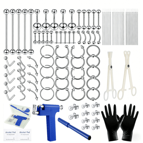 
  
    134 Pcs Everyday Styling 316 Stainless Steel Piercing Jewelry Kit, Nose Rings Navel Belly Tongue Lip Studs Tool Set
  
