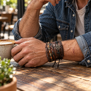 6PCS Men's Braided Leather Bracelet Set - Mixed Brown Bands & Tree of Life
