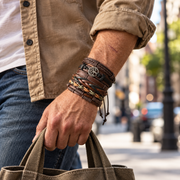 6PCS Men's Braided Leather Bracelet Set - Mixed Brown Bands & Tree of Life