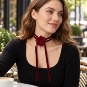 Red Rose Choker Necklace - Gothic Vampire Cosplay & Party Accessory