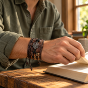 6PCS Men's Braided Cowhide Leather Bracelet Set - Tree of Life