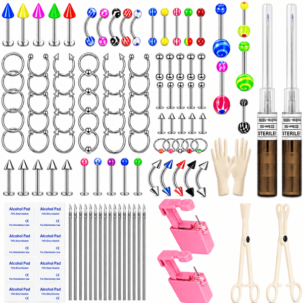 Men's & Women's Punk Gothic Stainless Steel Body Piercing Jewelry Lot Assortment Bulk Set – Nose, Lip, Eyebrow, Ear, Tongue, Navel Hoops, Studs, and Rings