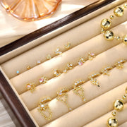 18PCS K14 Gold Plated Copper Alloy Nose Rings & Studs Set with Piercing Tool Kit, Dangle Chain, CZ Moon & Flower Designs for Women