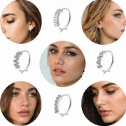 Copper Alloy Nose Rings Hoop Set, Silver Tone CZ Rhinestone Nose Hoops With Piercing Tool Kit, Fashion Body Jewelry Accessories For Women Men