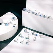 11PCS Copper Alloy Nose Studs Set For Women With Blue Zirconia, Mixed Flower Butterfly Heart Shape Nostril Piercing Jewelry, Dainty L-Shaped Nose Rings Pack