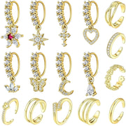 16PCS Gold Plated Jewelry Set - Finger, Toe & Nose Rings