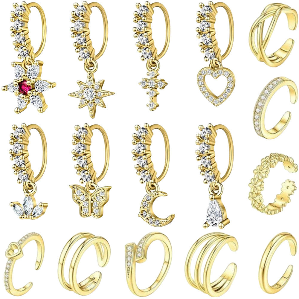 16PCS Gold Plated Jewelry Set - Finger, Toe & Nose Rings