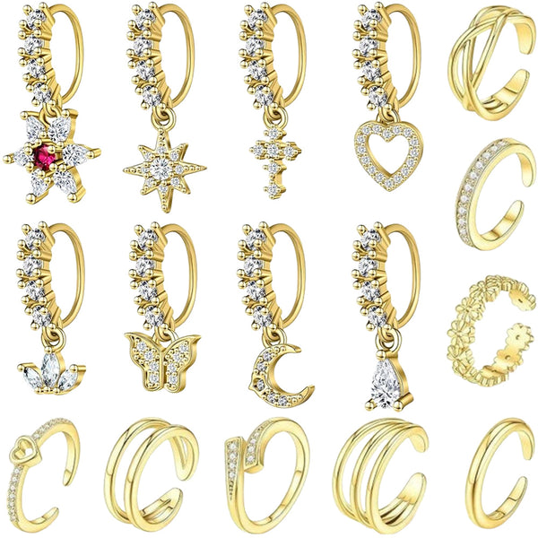 16PCS Gold Plated Jewelry Set - Finger, Toe & Nose Rings