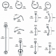 Men's & Women's Punk Gothic Stainless Steel Body Piercing Jewelry Lot Assortment Bulk Set – Nose, Lip, Eyebrow, Ear, Tongue, Navel Hoops, Studs, and Rings