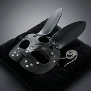 Black PU Leather Bunny Half Mask with Rivets - Cosplay & Masquerade