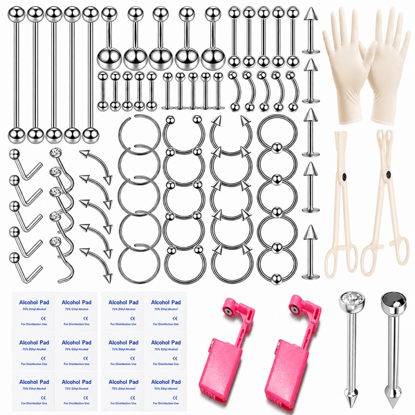 Women's Fashion Body Piercing Set, Home DIY Ear Cartilage Tragus Nose Lip Piercing Tool Kit With Assorted Studs