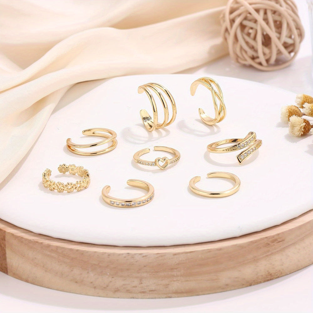 8 PCS Toe Rings for Women 14K Gold Silver Toe Ring Non Tarnish Simple Open Adjustable Band Toe Rings Set Beach Foot Jewelry for Summer