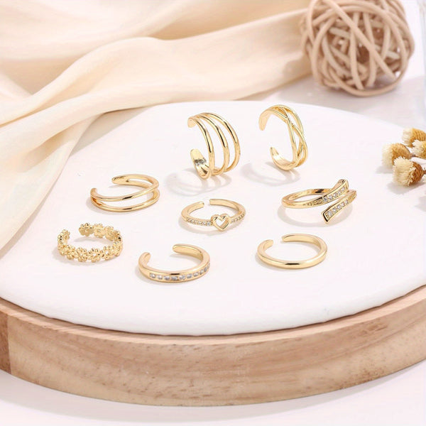 8 PCS Toe Rings for Women 14K Gold Silver Toe Ring Non Tarnish Simple Open Adjustable Band Toe Rings Set Beach Foot Jewelry for Summer