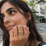 10PCS K14 Gold Plated Copper Alloy Stackable Ring Set, Regular Size, Golden Minimalist Rings With Chain, Leaf, Twist, Plain Band & Clear Stone Designs, Fashion Jewelry For Women Daily Wear